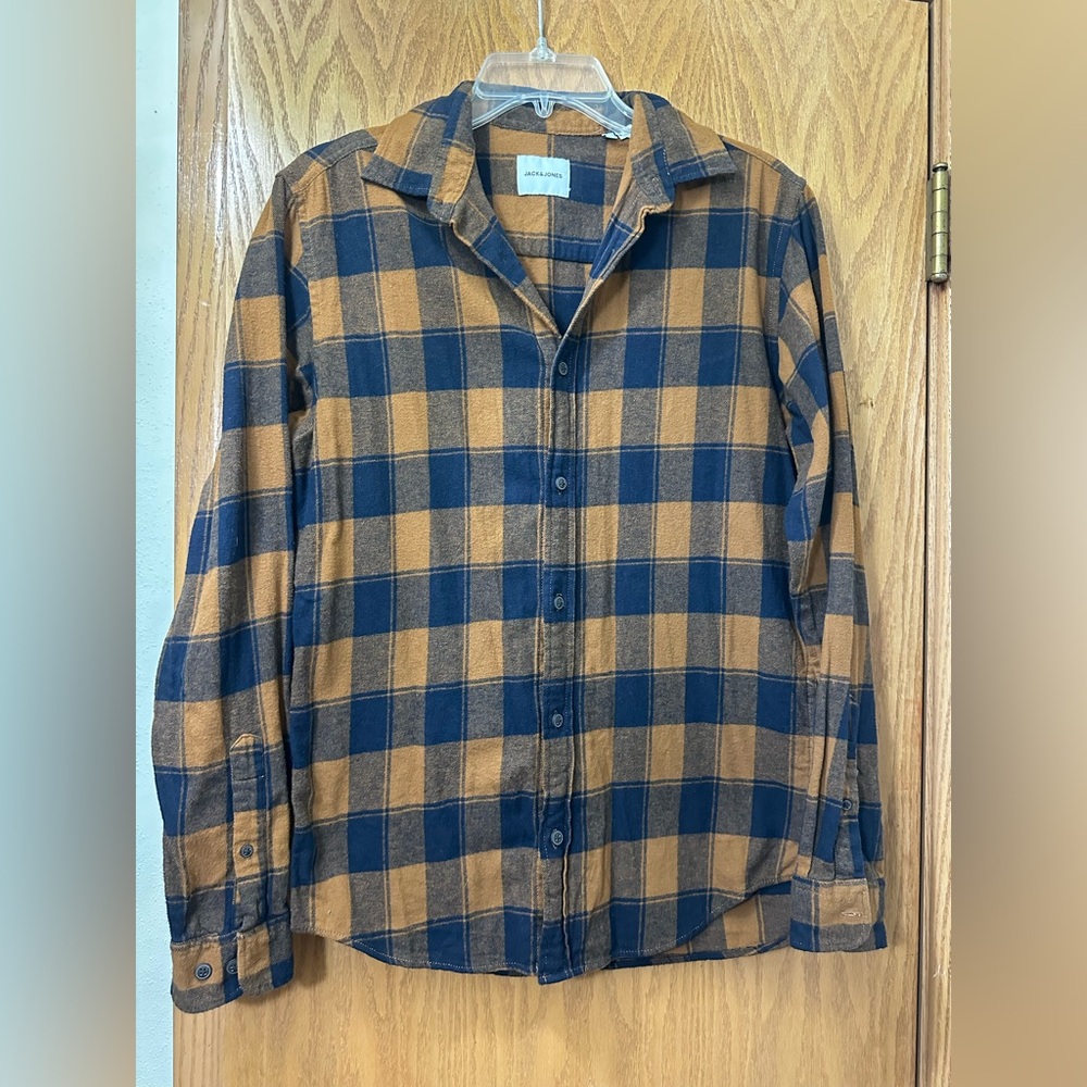 Jack & Jones Flannel Shirt - Blue & Gold Plaid